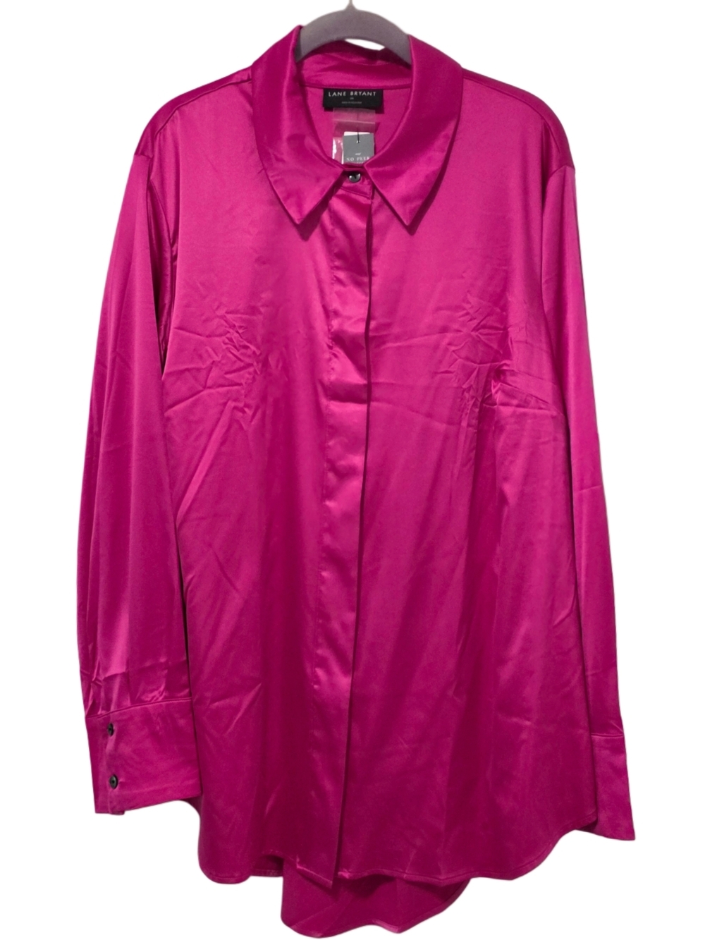 Lane Bryant Hot Pink Satin Button-Front Boyfriend Shirt NWT - Picture 2 of 7
